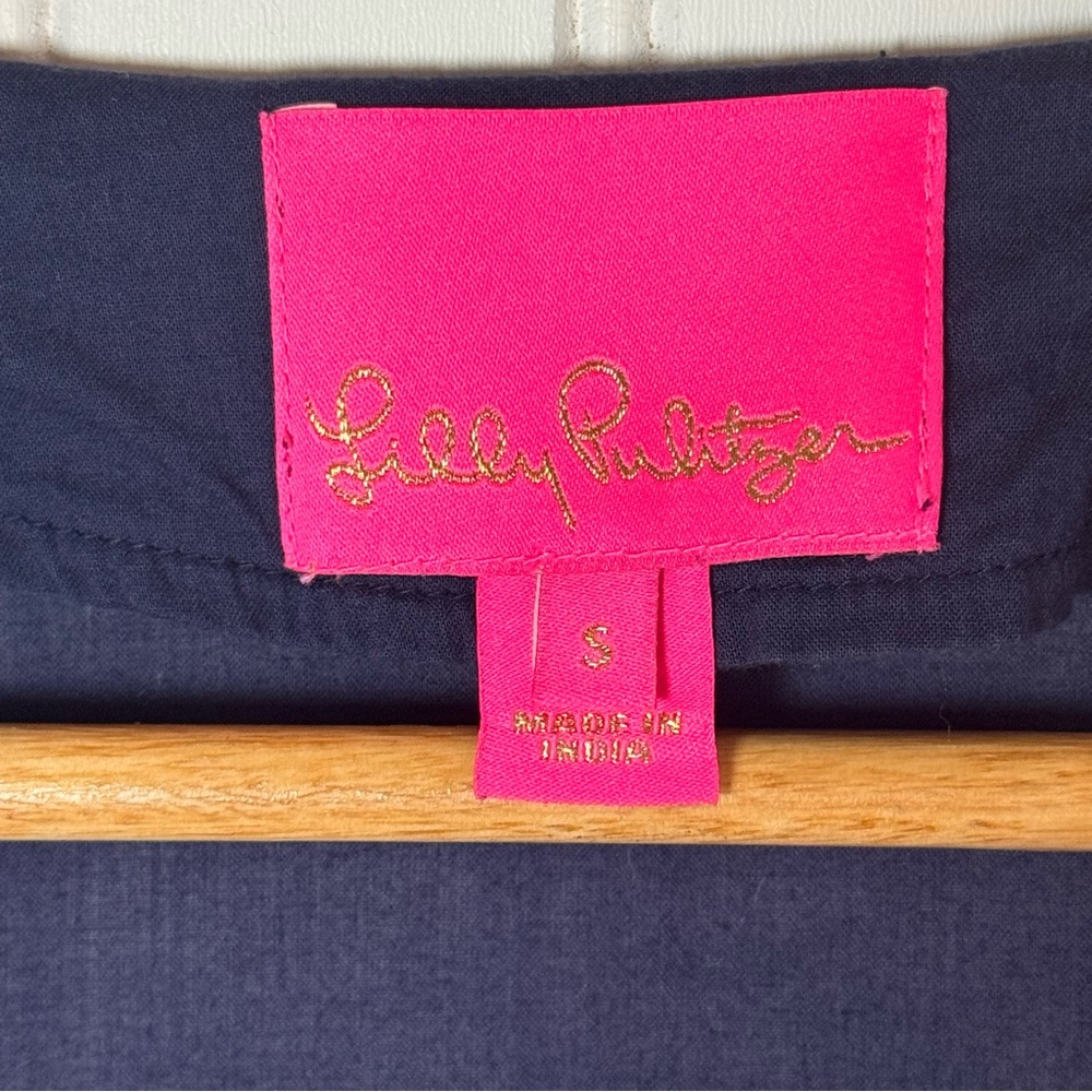 Lilly Pulitzer Navy Blue White Swim Bathing Suit Coverup Embroidered Dress Small - Picture 7 of 9